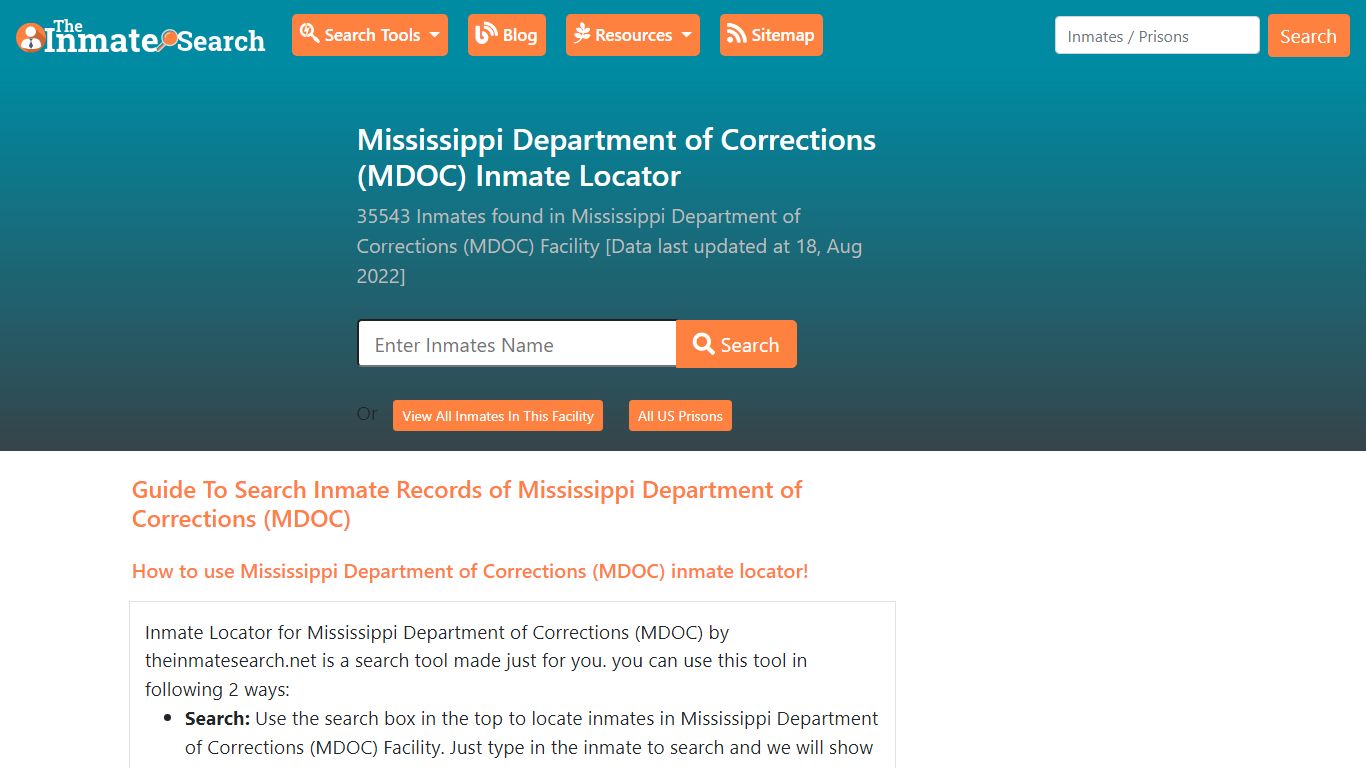 Mississippi Department of Corrections (MDOC) Inmate Locator