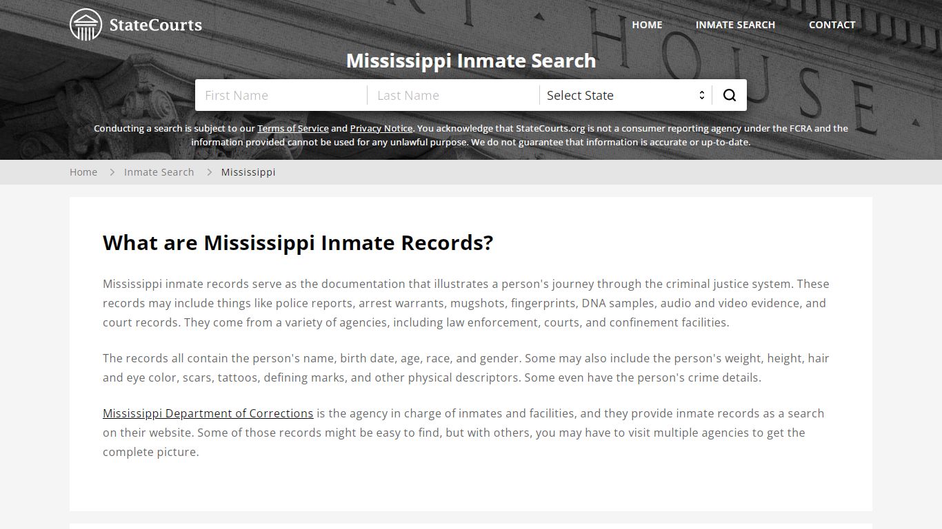 Mississippi Inmate Search, Prison and Jail Information - StateCourts